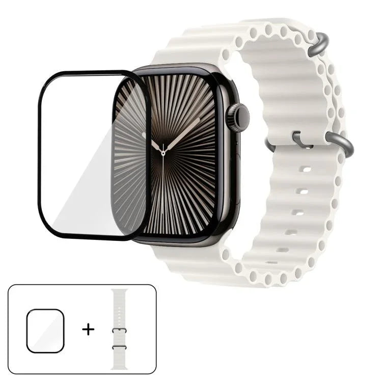 Ocean Silicone Watch Band with 3D Curved Film, For Apple Watch Series 40mm, For Apple Watch Ultra 2 / 1 49mm, For Apple Watch Series 45mm