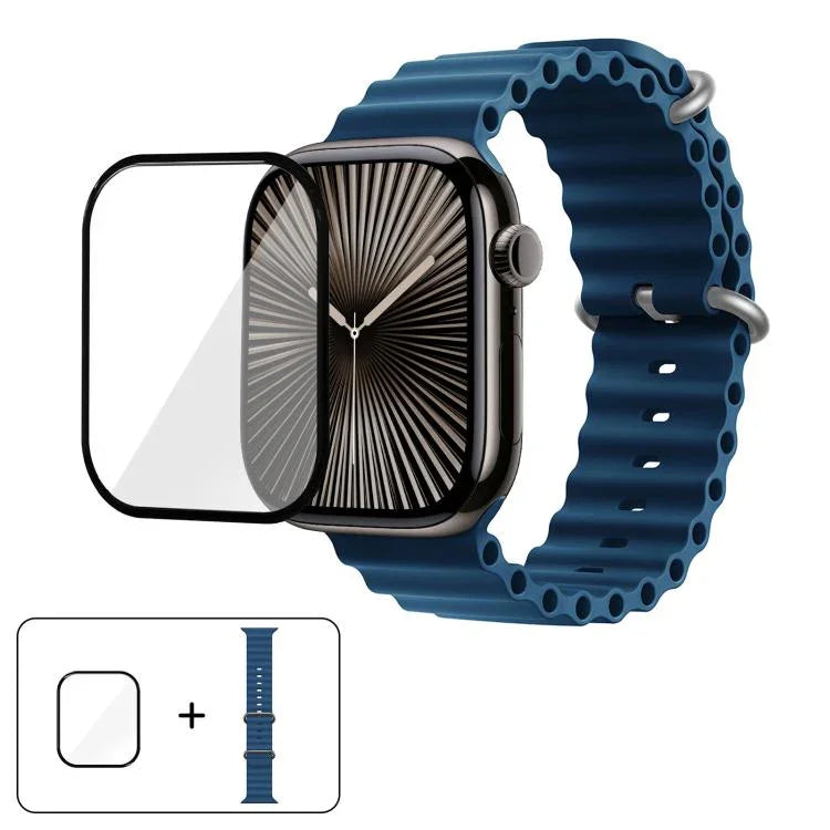 Ocean Silicone Watch Band with 3D Curved Film, For Apple Watch Series 41mm, For Apple Watch Series 38mm, For Apple Watch Series 42mm