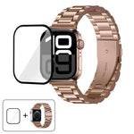 Three Beads Stainless Steel Watch Band with 3D Curved Film, For Apple Watch Ultra 2 / 1 49mm, For Apple Watch Series 45mm, For Apple Watch Series 41mm, For Apple Watch Series 38mm