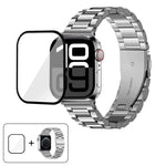 Three Beads Stainless Steel Watch Band with 3D Curved Film, For Apple Watch Ultra 2 / 1 49mm, For Apple Watch Series 45mm, For Apple Watch Series 41mm, For Apple Watch Series 38mm