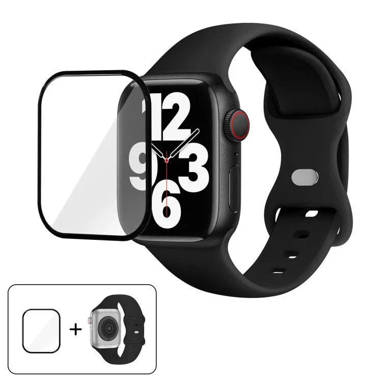 Butterfly Buckle Silicone Watch Band with 3D Curved Film, For Apple Watch Series 10 46mm, For Apple Watch Series 10 42mm, For Apple Watch Series 44mm