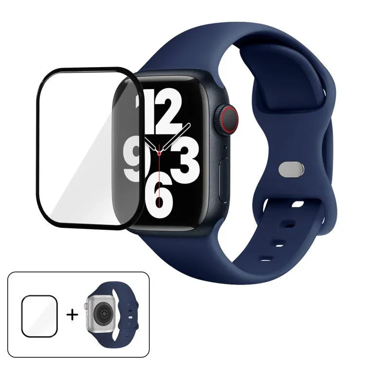 Butterfly Buckle Silicone Watch Band with 3D Curved Film, For Apple Watch Series 10 46mm, For Apple Watch Series 10 42mm, For Apple Watch Series 44mm
