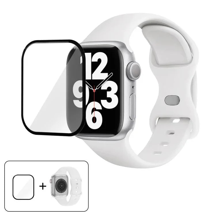 Butterfly Buckle Silicone Watch Band with 3D Curved Film, For Apple Watch Series 40mm, For Apple Watch Ultra 2 / 1 49mm, For Apple Watch Series 45mm
