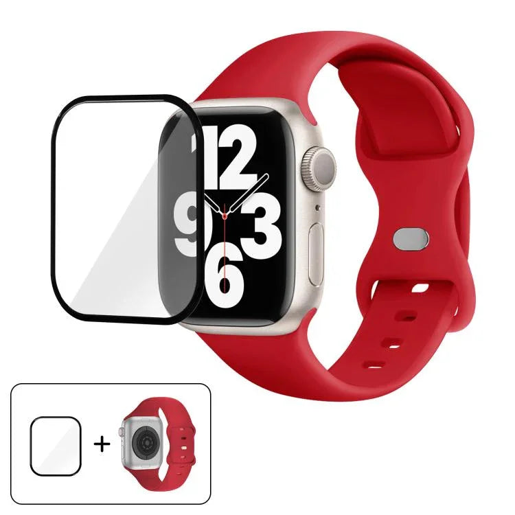 Butterfly Buckle Silicone Watch Band with 3D Curved Film, For Apple Watch Series 40mm, For Apple Watch Ultra 2 / 1 49mm, For Apple Watch Series 45mm
