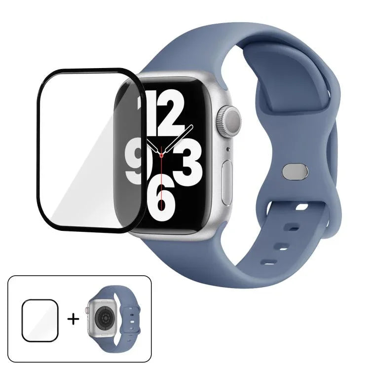 Butterfly Buckle Silicone Watch Band with 3D Curved Film, For Apple Watch Series 40mm, For Apple Watch Ultra 2 / 1 49mm, For Apple Watch Series 45mm