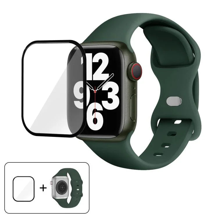 Butterfly Buckle Silicone Watch Band with 3D Curved Film, For Apple Watch Series 41mm, For Apple Watch Series 38mm, For Apple Watch Series 42mm