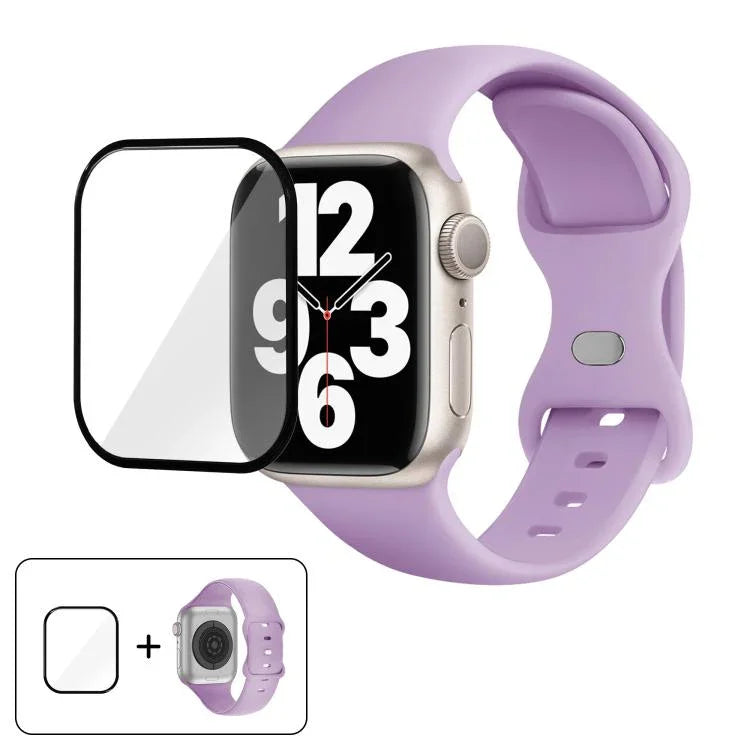 Butterfly Buckle Silicone Watch Band with 3D Curved Film, For Apple Watch Series 41mm, For Apple Watch Series 38mm, For Apple Watch Series 42mm