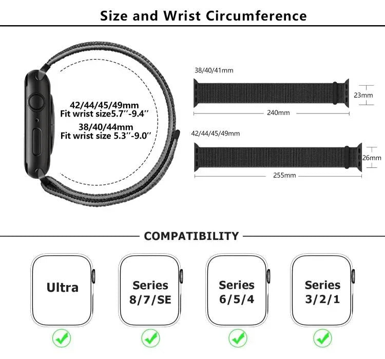Basic Nylon Loop Watch Band with 3D Curved Film, For Apple Watch Series 40mm, For Apple Watch Ultra 2 / 1 49mm, For Apple Watch Series 45mm