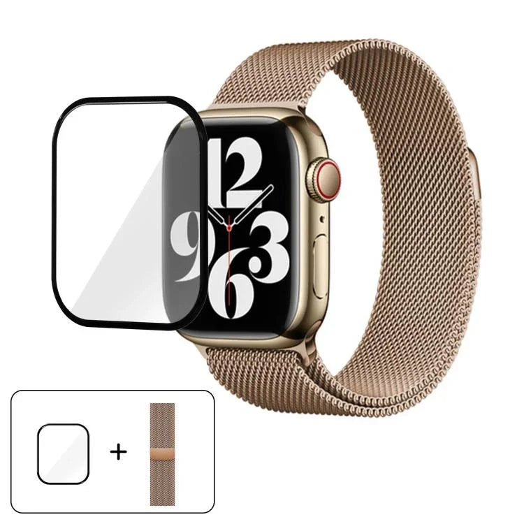Milanese Stainless Steel Watch Band with 3D Curved Film, For Apple Watch Series 40mm, For Apple Watch Ultra 2 / 1 49mm, For Apple Watch Series 45mm