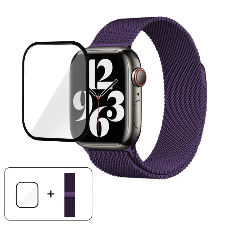 Milanese Stainless Steel Watch Band with 3D Curved Film, For Apple Watch Series 40mm, For Apple Watch Ultra 2 / 1 49mm, For Apple Watch Series 45mm
