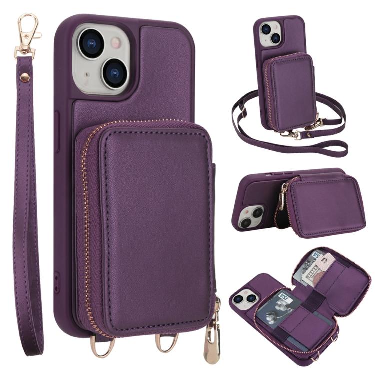 Crossbody Zipper RFID Card Bag Phone Case, For iPhone 17 Pro Max, For iPhone 17 Pro, For iPhone Air, For iPhone 15 Pro Max, For iPhone 15 Pro, For iPhone 15 Plus / 14 Plus
