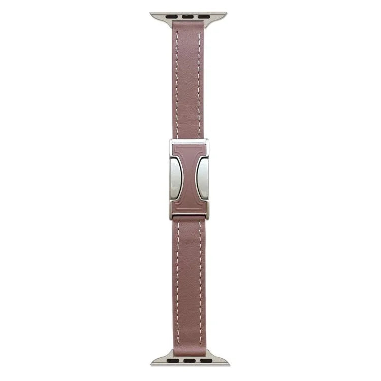Magnetic Buckle 14mm Plain Genuine Leather Watch Band, For Apple Watch 46mm / 49mm / 45mm / 44mm, For Apple Watch 42mm / 41mm / 40mm / 38mm