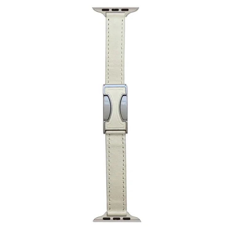 Magnetic Buckle 14mm Plain Genuine Leather Watch Band, For Apple Watch 46mm / 49mm / 45mm / 44mm, For Apple Watch 42mm / 41mm / 40mm / 38mm