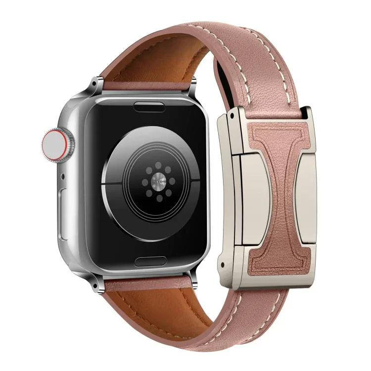 Magnetic Buckle Small Waist Plain Genuine Leather Watch Band, For Apple Watch 46mm / 49mm / 45mm / 44mm, For Apple Watch 42mm / 41mm / 40mm / 38mm