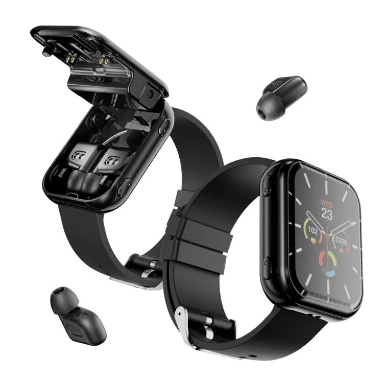 T1 TWS Headphones Smart Watch, 1.8 inch Square Screen, Support Bluetooth Call / Heart Rate