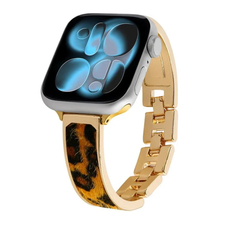Leopard Print Bracelet Alloy Watch Band, For Apple Watch 46mm / 49mm / 45mm / 44mm, For Apple Watch 42mm / 41mm / 40mm / 38mm