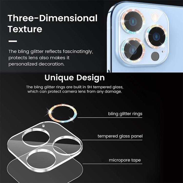 Glitter Ring Tempered Glass Camera Lens Film, For iPhone 17 Pro Max, For iPhone 17 Pro