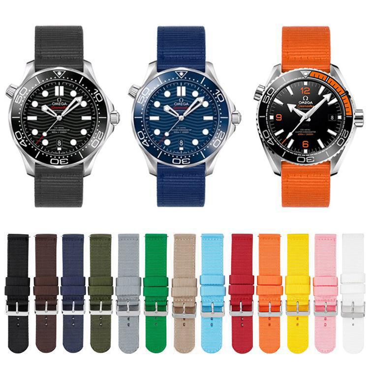 Stainless Steel Pin Buckle Solid Color Nylon Canvas Watch Band, 18mm, 20mm, 22mm