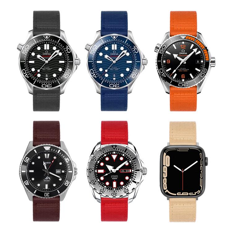 Stainless Steel Pin Buckle Solid Color Nylon Canvas Watch Band, 18mm, 20mm, 22mm