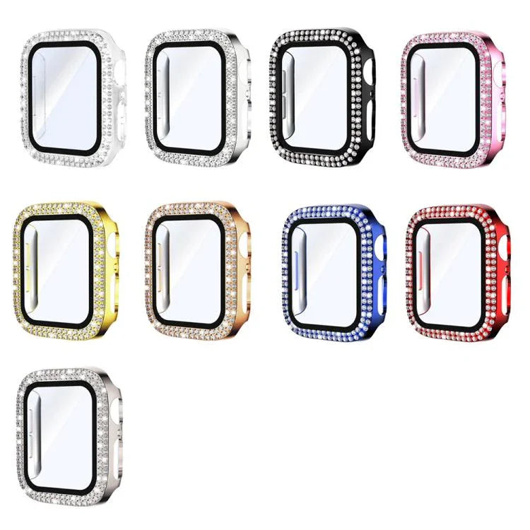 xDfind Double Row Diamond Tempered Glass Film Integrated PC Watch Cover, For Apple Watch Series 9 / 8 / 7 41mm, For Apple Watch Series 3 / 2 / 1 38mm, For Apple Watch Series 3 / 2 / 1 42mm