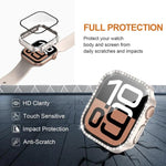 xDfind Single Row Diamond Tempered Glass Film Integrated PC Watch Case, For Apple Watch Series 44mm, For Apple Watch Series 40mm, For Apple Watch Series 11 46mm / 10 46mm, For Apple Watch Series 11 42mm / 10 42mm, For Apple Watch Ultra 3 / 2 / 1 49mm