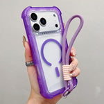 Transparent Matte TPU Hybrid PC 3-in-1 MagSafe Phone Case with Wrist Strap, For iPhone 17 Pro Max, For iPhone 17 Pro, For iPhone 17, For iPhone Air, For iPhone 16 Pro Max, For iPhone 16 Pro, For iPhone 16 Plus, For iPhone 16