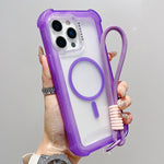 Transparent Matte TPU Hybrid PC 3-in-1 MagSafe Phone Case with Wrist Strap, For iPhone 15 Pro Max, For iPhone 15 Pro, For iPhone 15 Plus, For iPhone 15, For iPhone 14 Plus, For iPhone 14, For iPhone 14 Pro, For iPhone 14 Pro Max