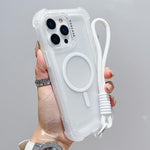 Transparent Matte TPU Hybrid PC 3-in-1 MagSafe Phone Case with Wrist Strap, For iPhone 13 Pro Max, For iPhone 13 Pro, For iPhone 13, For iPhone 12 Pro Max