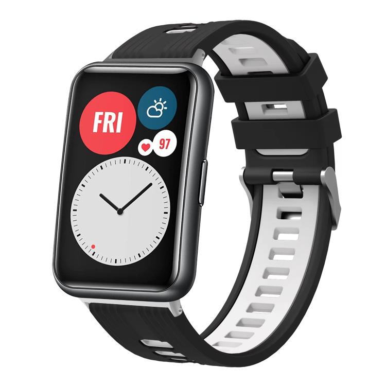 xDfind Dual Color Silver Buckle Silicone Watch Band, For Huawei Watch Fit New