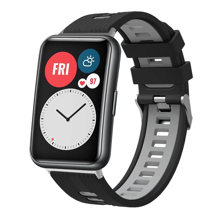 xDfind Dual Color Silver Buckle Silicone Watch Band, For Huawei Watch Fit New