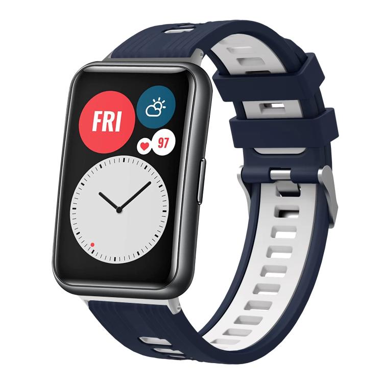 xDfind Dual Color Silver Buckle Silicone Watch Band, For Huawei Watch Fit New