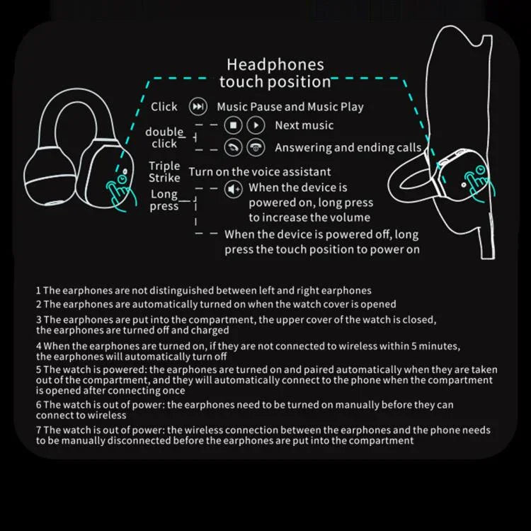 D12 2.01 inch TFT Screen Smart Bluetooth Watch & Headphone 2 in 1 Support Wireless Calling