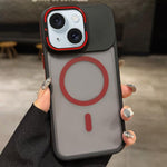 Skin Feel Frosted Metal Lens Holder MagSafe Magnetic Phone Case, For iPhone 16 Plus, For iPhone 16, For iPhone 15 Pro Max, For iPhone 15 Pro, For iPhone 15, For iPhone 14