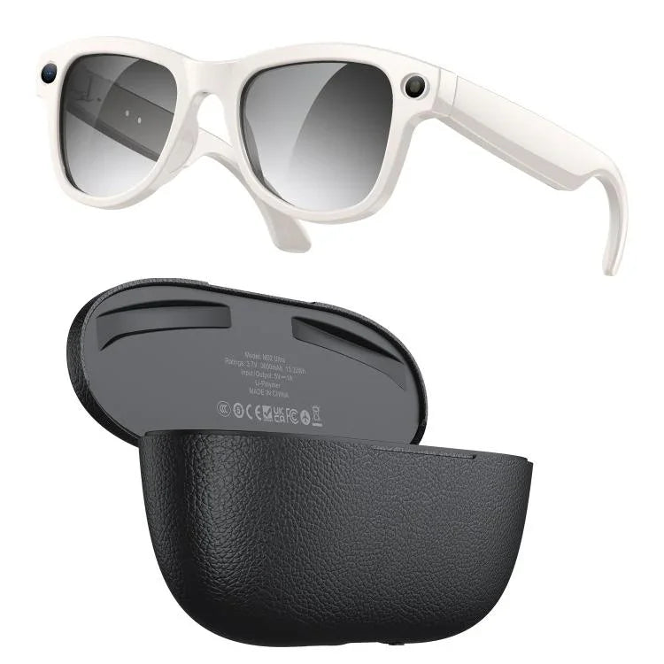 M02 Ultra 8MP Camera AI Smart Glasses Photochromic Lenses, with Black Charging Case, with Brown Charging Case