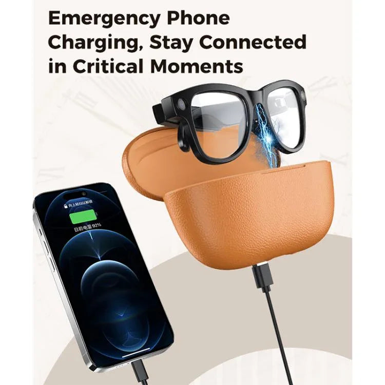 M02 Ultra 8MP Camera AI Smart Glasses Photochromic Lenses, with Black Charging Case, with Brown Charging Case