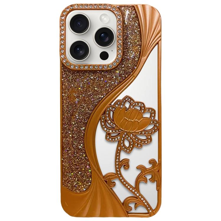 Electroplated TPU Lotus Hollow-carved  Rhinestone Glitter Phone Case, For iPhone 16, For iPhone 15 Pro Max, For iPhone 15 Pro, For iPhone 15, For iPhone 14, For iPhone 14 Pro, For iPhone 14 Pro Max, For iPhone 13 Pro Max