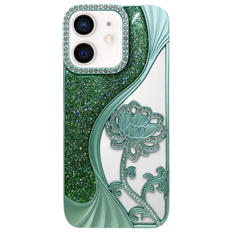 Electroplated TPU Lotus Hollow-carved  Rhinestone Glitter Phone Case, For iPhone 15, For iPhone 14, For iPhone 14 Pro, For iPhone 14 Pro Max, For iPhone 13 Pro Max, For iPhone 13 Pro, For iPhone 13, For iPhone 12