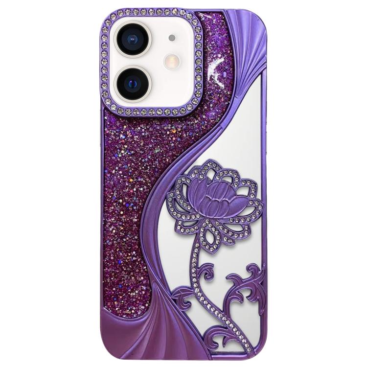 Electroplated TPU Lotus Hollow-carved  Rhinestone Glitter Phone Case, For iPhone 12 Pro Max, For iPhone 12 Pro, For iPhone 11 Pro Max, For iPhone 11