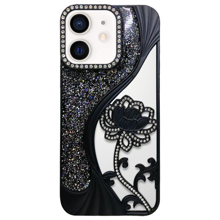 Electroplated TPU Lotus Hollow-carved  Rhinestone Glitter Phone Case, For iPhone 12 Pro Max, For iPhone 12 Pro, For iPhone 11 Pro Max, For iPhone 11