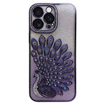 Electroplated TPU Peacock Relief Rhinestone Glitter Phone Case with Lens Film, For iPhone 17 Pro Max, For iPhone 17 Pro, For iPhone 17, For iPhone 16 Pro Max, For iPhone 16 Pro, For iPhone 16 Plus, For iPhone 16, For iPhone 15 Pro Max