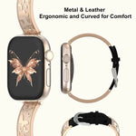 xDfind Butterfly Stainless Steel Hybrid Genuine Leather Watch Band, For Apple Watch 42 / 44 / 45 / 46 / 49mm, For Apple Watch 38 / 40 / 41 / S11 42mm