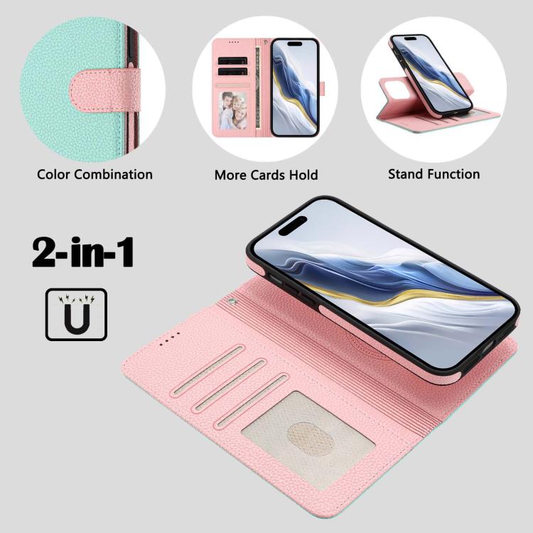 Detachable Litchi Texture Magnetic Side-Patch Vegan Leather Phone Case, For iPhone 15 Pro Max, For iPhone 15 Pro, For iPhone 15 Plus, For iPhone 15, For iPhone 14 Plus, For iPhone 14, For iPhone 14 Pro, For iPhone 14 Pro Max