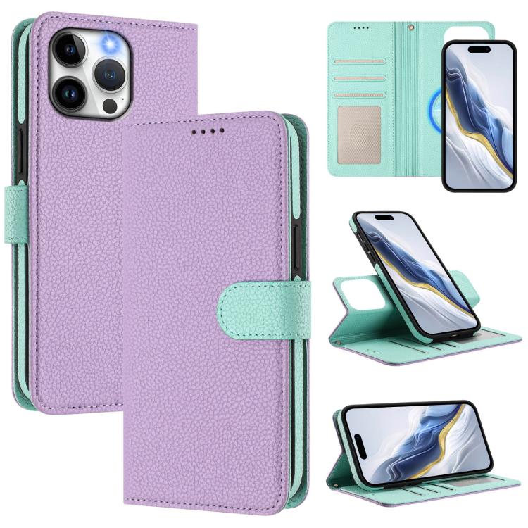 Detachable Litchi Texture Magnetic Side-Patch Vegan Leather Phone Case, For iPhone 15 Pro Max, For iPhone 15 Pro, For iPhone 15 Plus, For iPhone 15, For iPhone 14 Plus, For iPhone 14, For iPhone 14 Pro, For iPhone 14 Pro Max