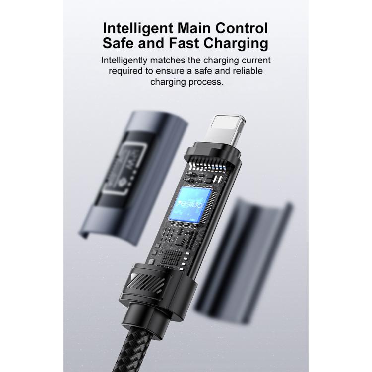 Yesido CA138L 12W 2.4A USB to 8 Pin OLED Display Charging Data Cable, USB to 8 Pin