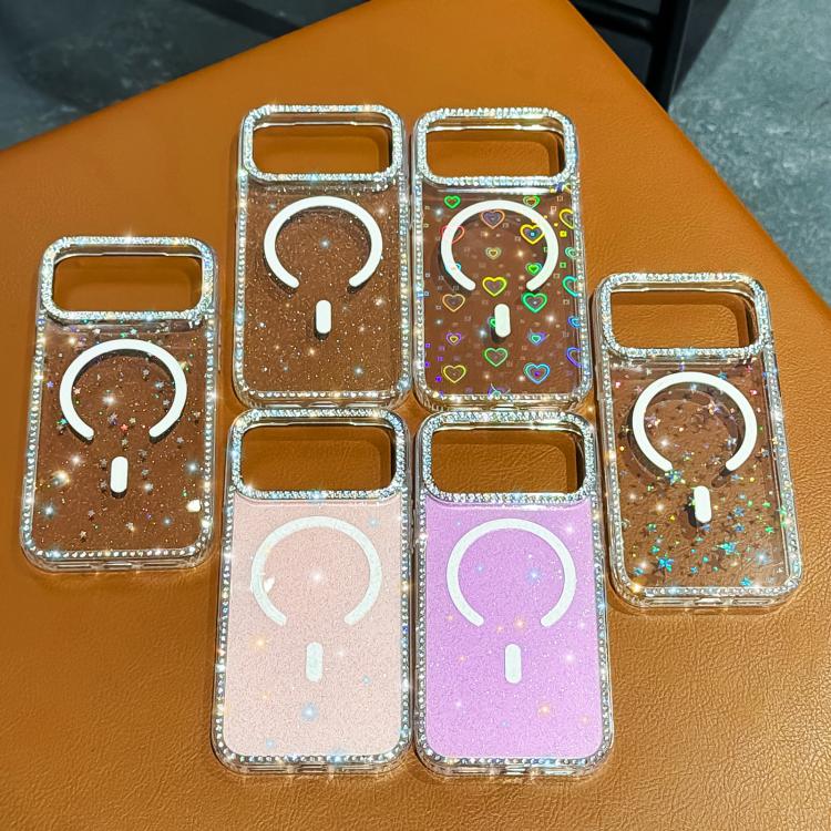 Rhinestone Dual-side IMD PC Hybrid TPU Magnetic Phone Case, For iPhone 13