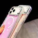 Rhinestone Dual-side IMD PC Hybrid TPU Magnetic Phone Case, For iPhone 13