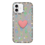 Flash Rhinestone Double-sided IMD Love Heart Phone Case, For iPhone 16 Pro Max, For iPhone 16 Pro, For iPhone 16 Plus, For iPhone 16, For iPhone 15 Pro Max