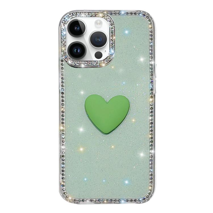 Flash Rhinestone Double-sided IMD Love Heart Phone Case, For iPhone 16 Pro Max, For iPhone 16 Pro, For iPhone 16 Plus, For iPhone 16, For iPhone 15 Pro Max