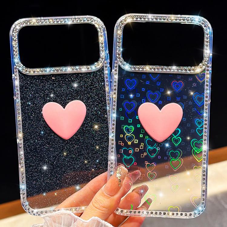 Flash Rhinestone Double-sided IMD Love Heart Phone Case, For iPhone 13 Pro Max, For iPhone 13 Pro, For iPhone 13
