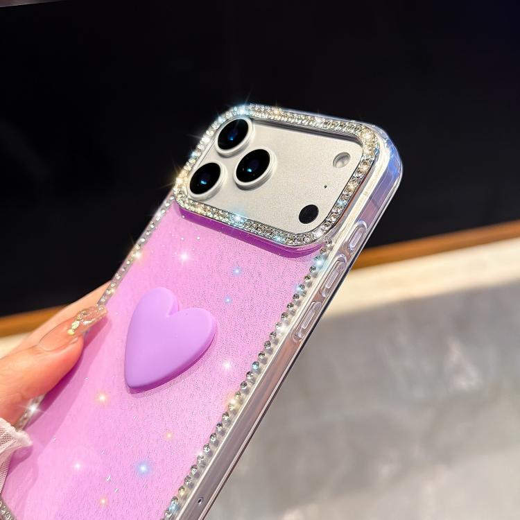 Flash Rhinestone Double-sided IMD Love Heart Phone Case, For iPhone 16 Pro Max, For iPhone 16 Pro, For iPhone 16 Plus, For iPhone 16, For iPhone 15 Pro Max